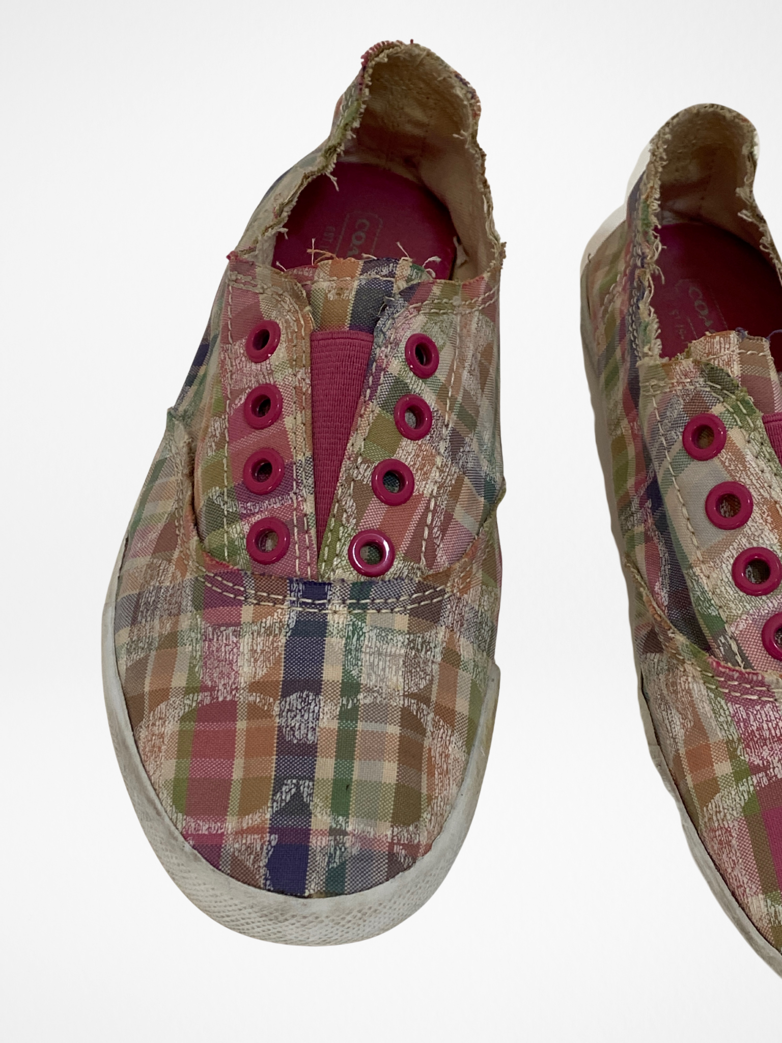 Coach Pink Plaid Distressed Slip-On Sneakers – 38.5 EU Coach Pink Plaid Distressed Slip-On Sneakers – 38.5 EU
