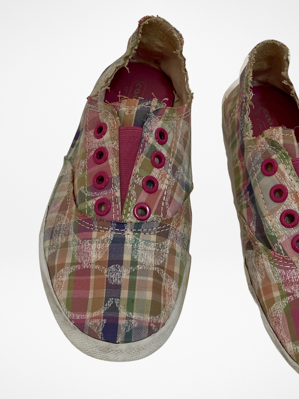 Coach Pink Plaid Distressed Slip-On Sneakers – 38.5 EU