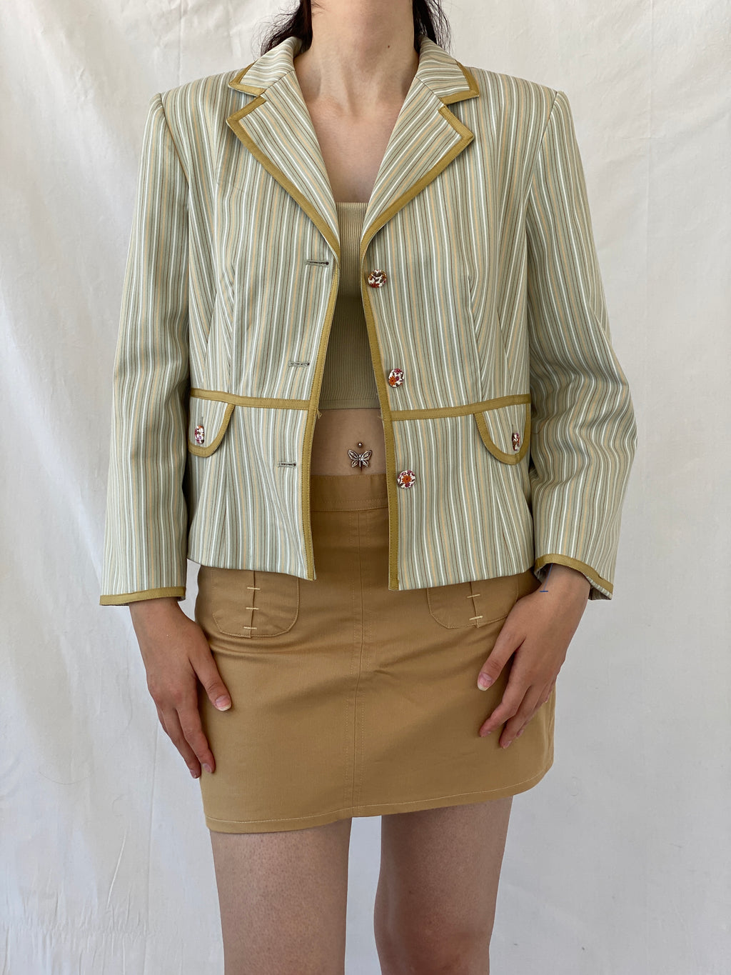 Vintage Isabel & Nina Green Striped Floral Buttons Blazer - XL