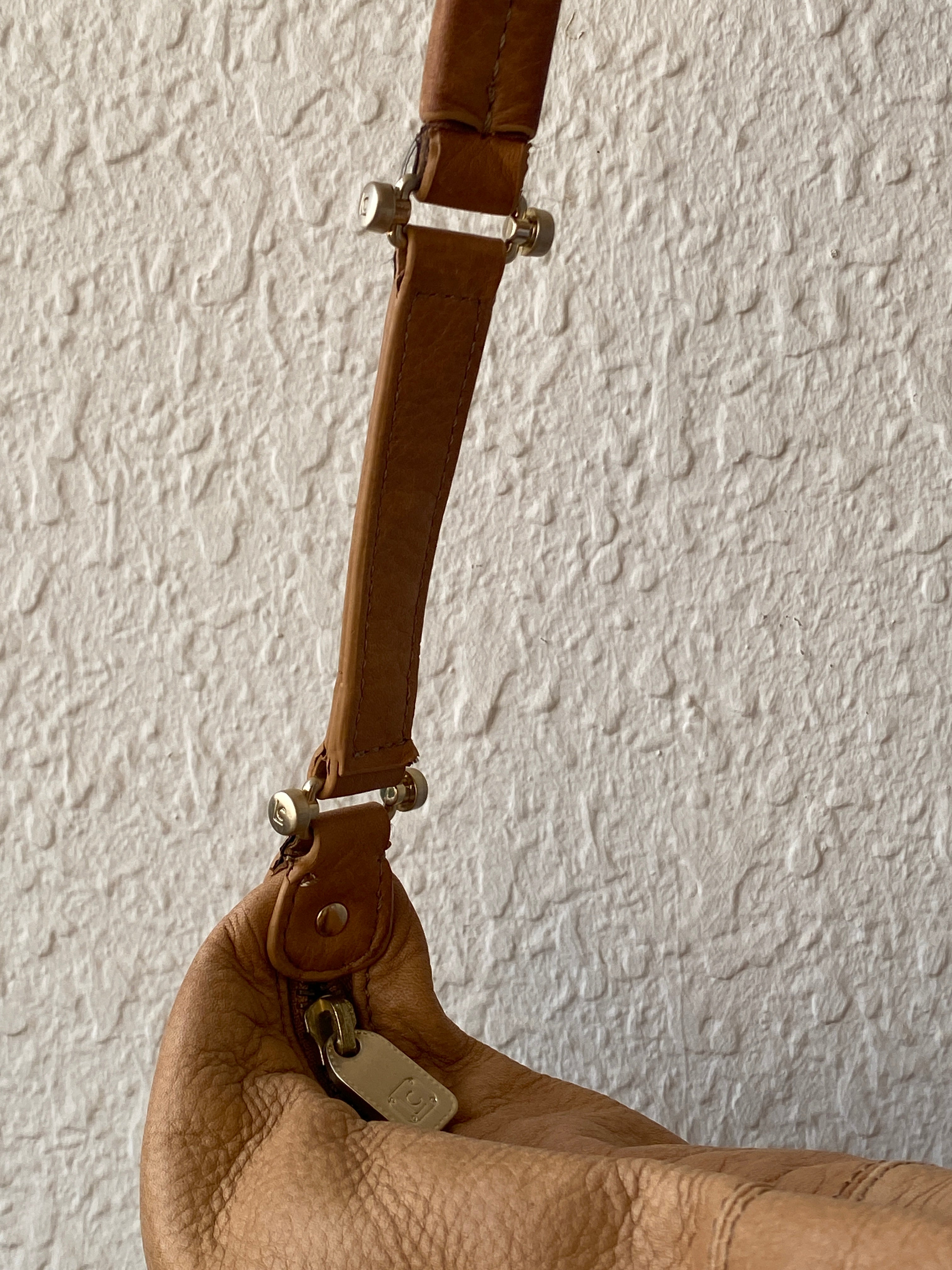 Liz Claiborne Genuine Leather Shoulder Bag Tan Hobo Mini Purse