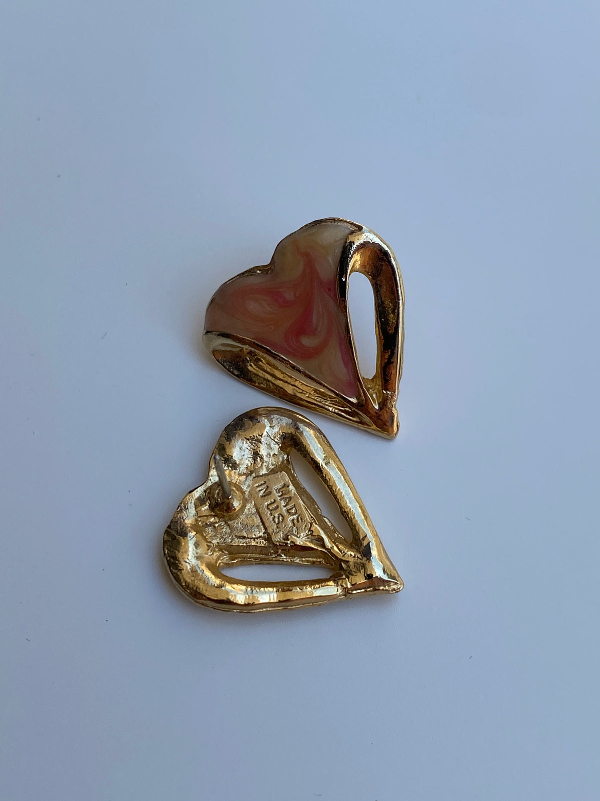 Vintage 1980s Marbled Enamel Heart Stud Earrings Vintage 1980s Marbled Enamel Heart Stud Earrings