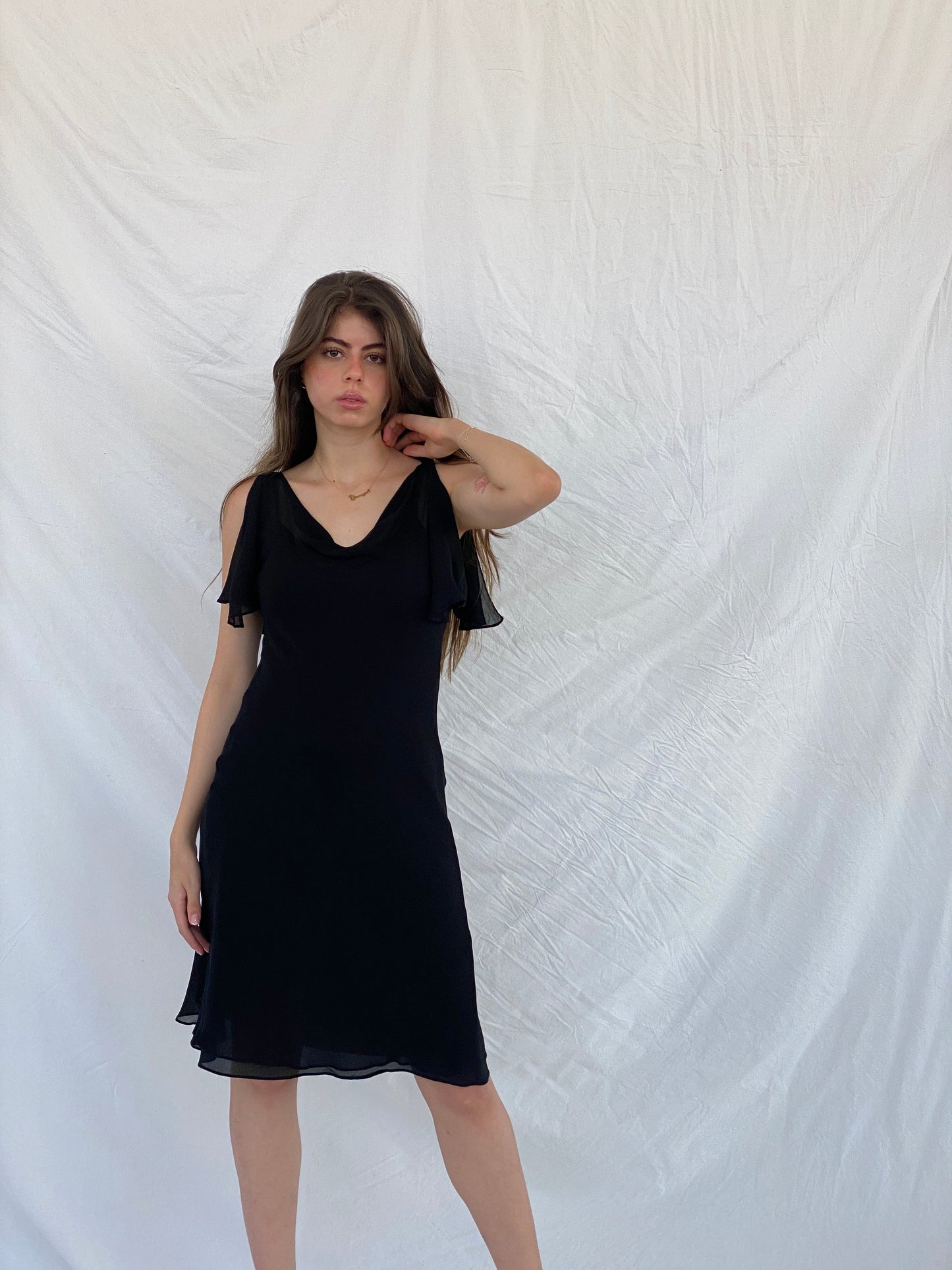 Vintage Express Black Midi Silk Dress - M