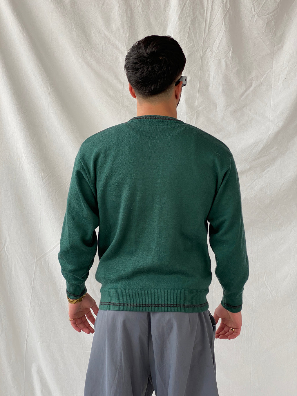 Vintage Summerland Men’s Green 3D Stripe Pattern Coogi-Style Crew Neck Knitted Sweater - M