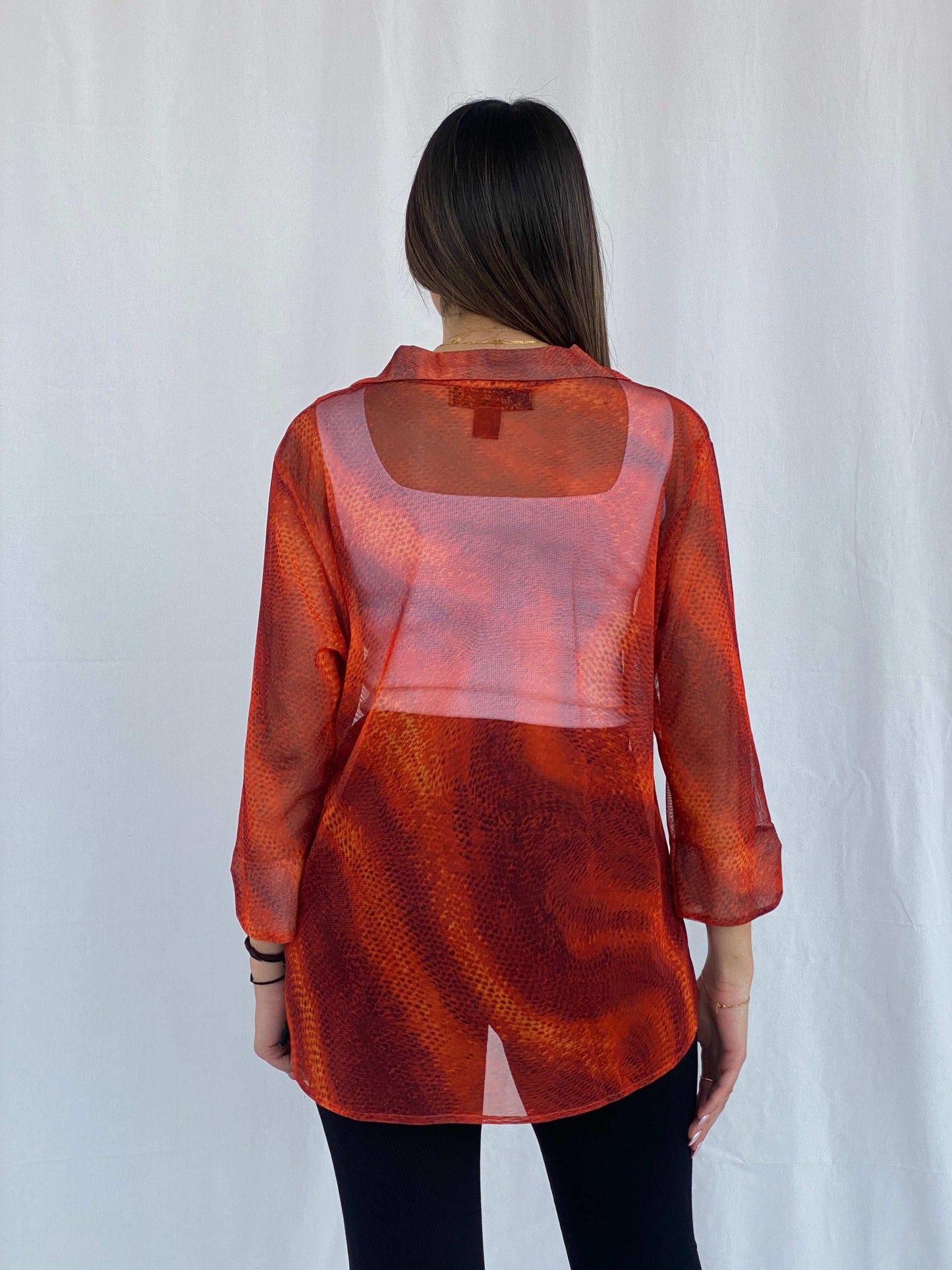 Vintage Ashley Stewart Orange Mesh Shirt Size L/XL - Balagan Vintage Full Sleeve Shirt 90s, full sleeve shirt, Juana, mesh, NEW IN, women skirt