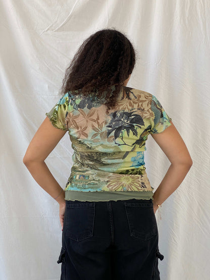 Vintage Nina Kalio Floral Green Mesh Top Size XL - Balagan Vintage Sleeveless Top 00s, 90s, Dina, floral mesh, floral top, mesh, NEW IN