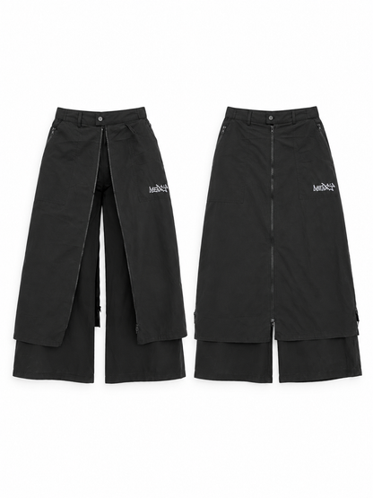 Vintage Y2K Mercy Black Wide-Leg Cargo Pants Zip-Up Skirt Overlay – M