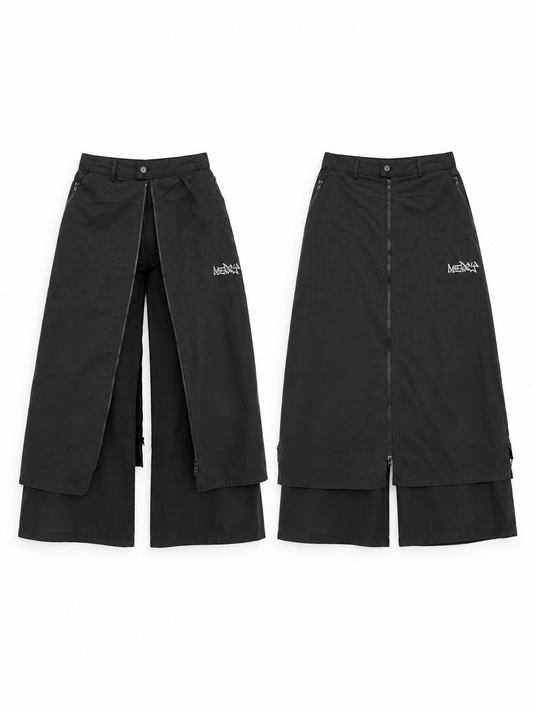 Vintage Y2K Mercy Black Wide-Leg Cargo Pants Zip-Up Skirt Overlay – M