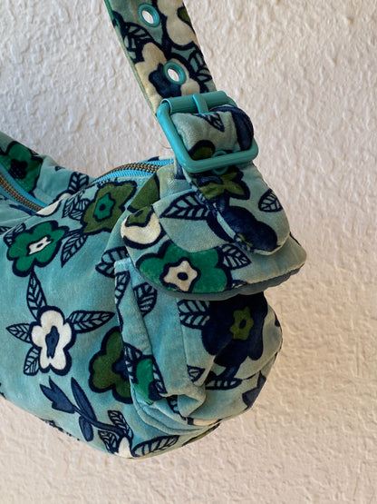 Vintage Y2K GAP Aqua Floral Velvet Shoulder Bag Soft Velour Baguette Purse