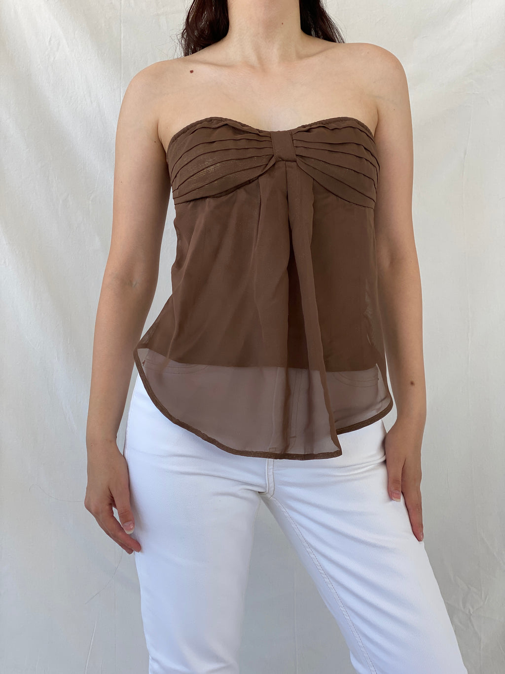 Y2K Jennyfer VIP Brown Strapless Bow Bustier Tube Top - M