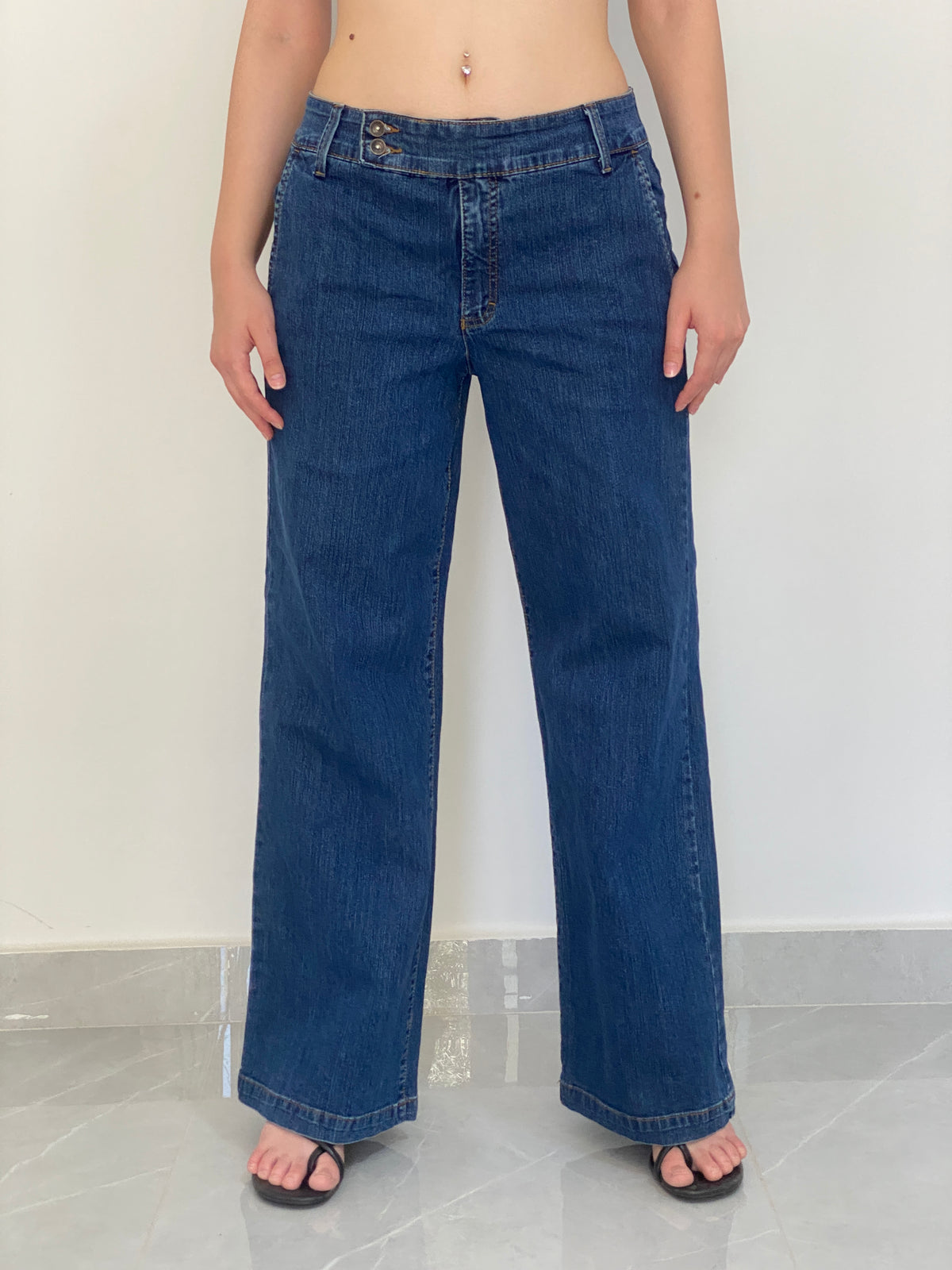 Vintage Faded Glory Blue Stretch Denim Low Rise Wide Leg Jeans – 40 EU