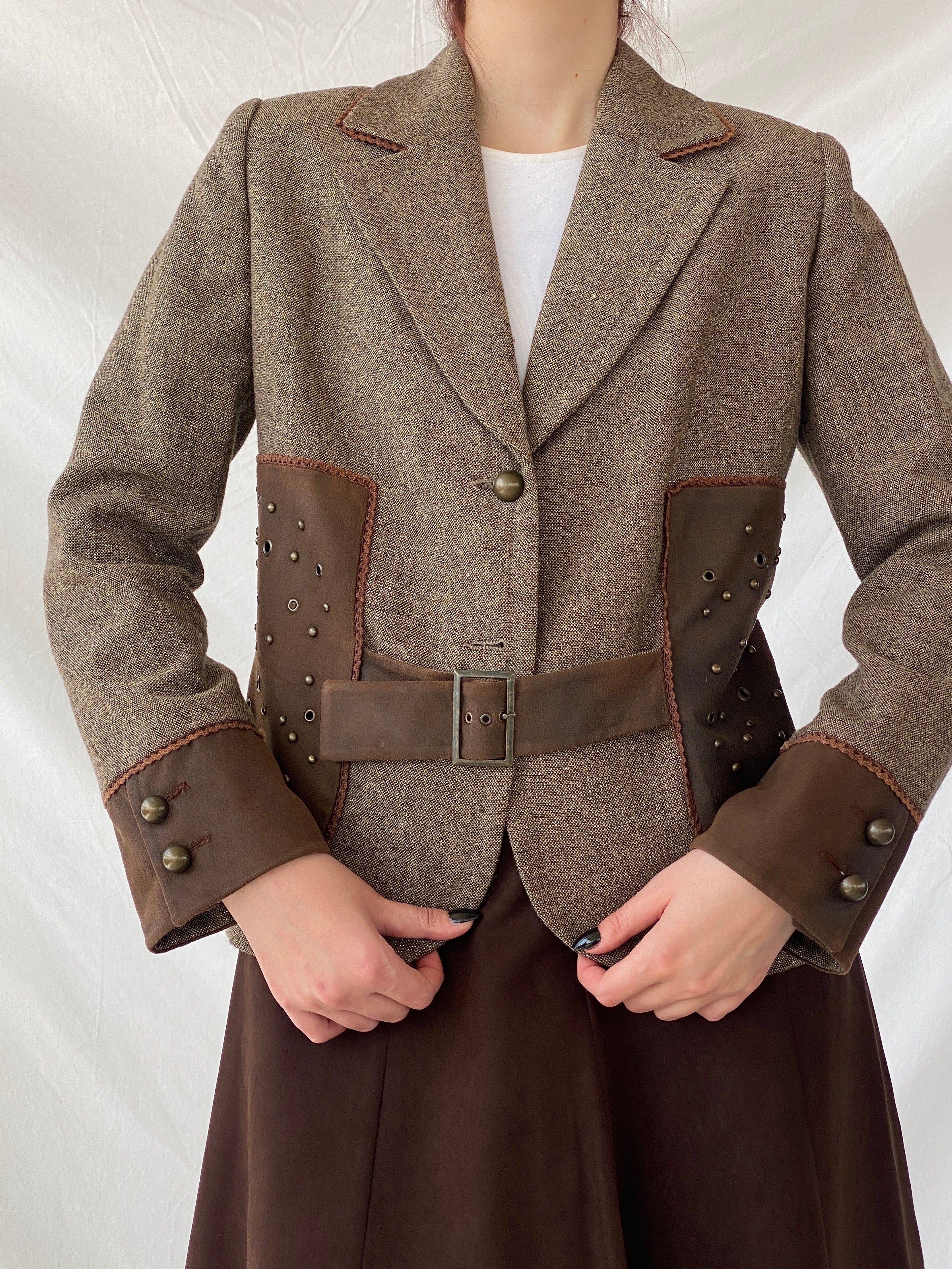 Statement Gürler Giyim Women’s Suede-Like Patches Brown Blazer - L