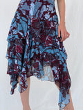 Vintage 90s Jeff Gallano Paris Layered Maroon and Blue Silk Dress - M