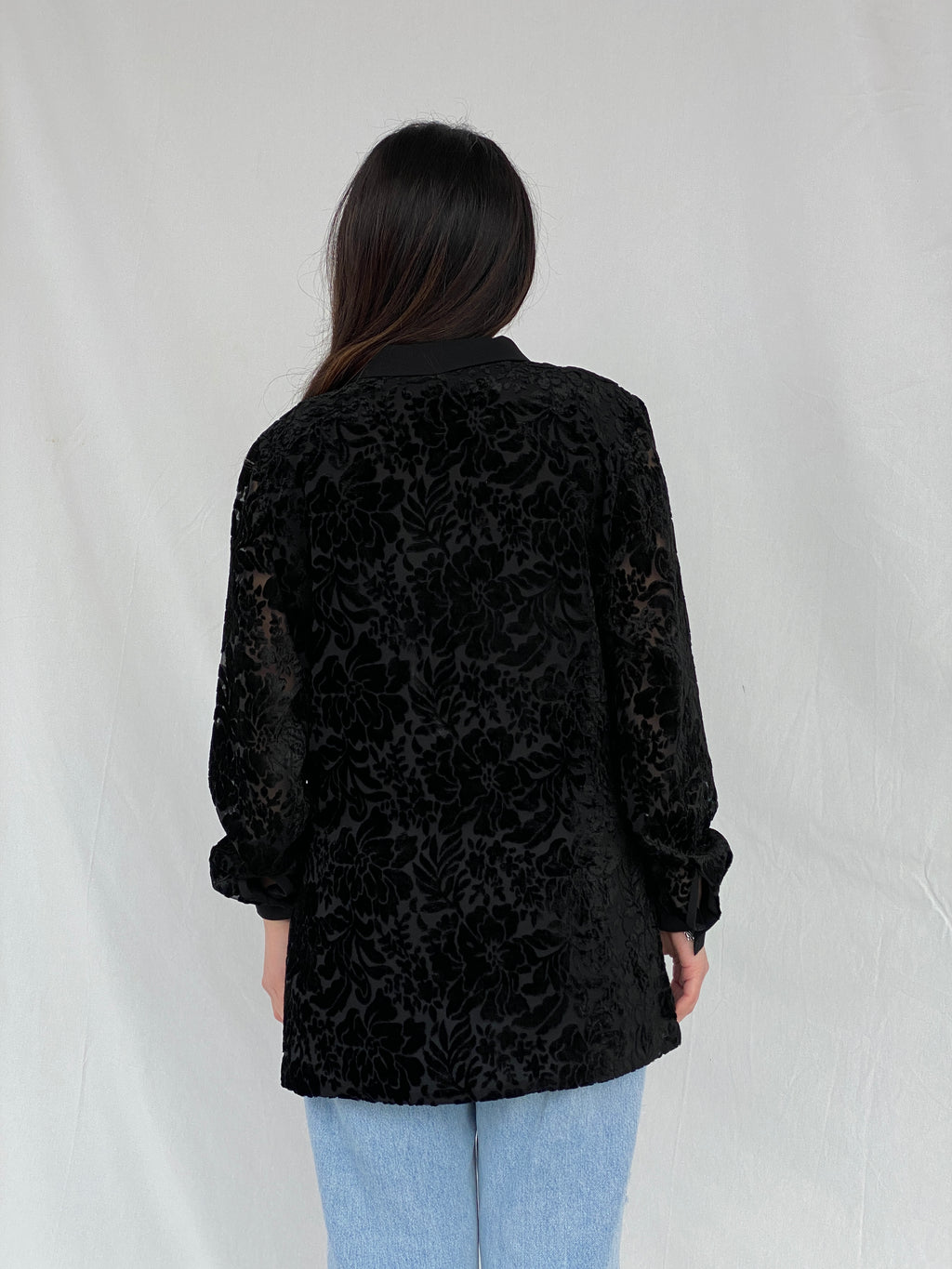 Vintage NYGÅRD Collection Black Velvet & Sheer Women’s Shirt - L
