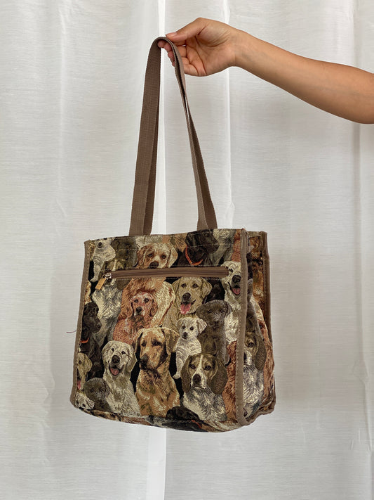 Vintage Tote Shoulder Bag Dogs Tapestry Print