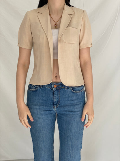 Vintage Donna Morgan for NON STOP Beige Linen Short Sleeve Blazer - S