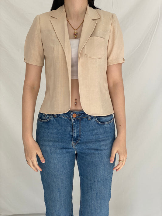 Vintage Donna Morgan for NON STOP Beige Linen Short Sleeve Blazer - S