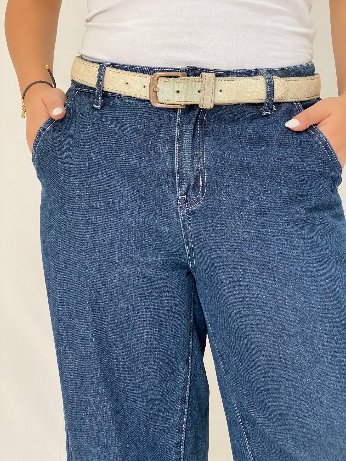 Vintage Costes Hair-On-Hide Genuine Leather Cream Western Belt