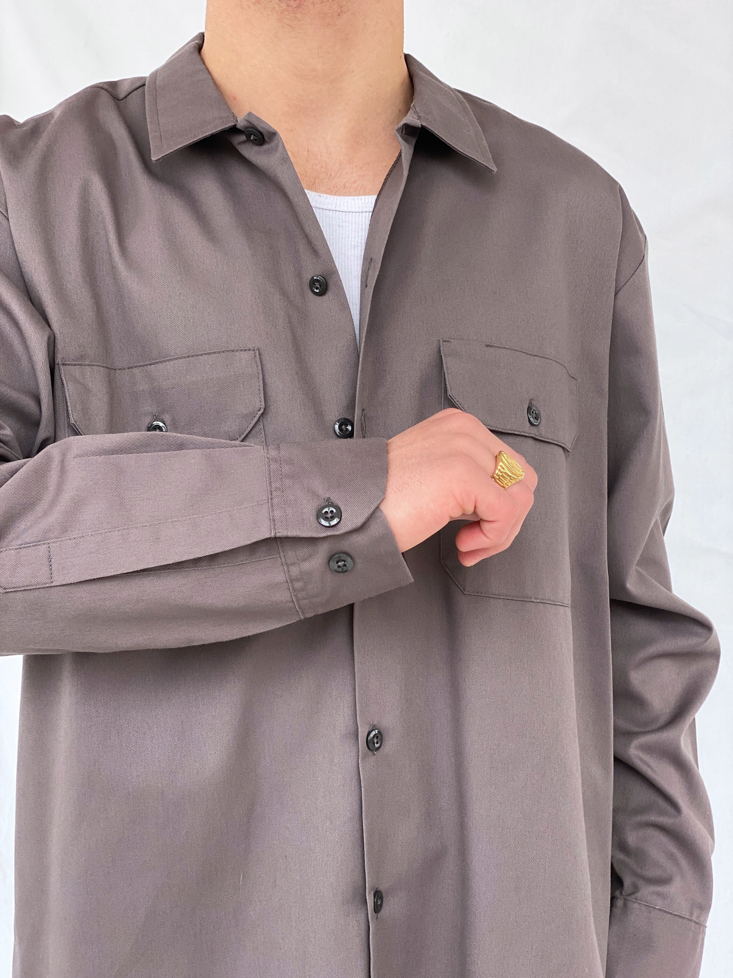 Dickies Men’s Long Sleeve Grey Button Down Work Shirt - XL