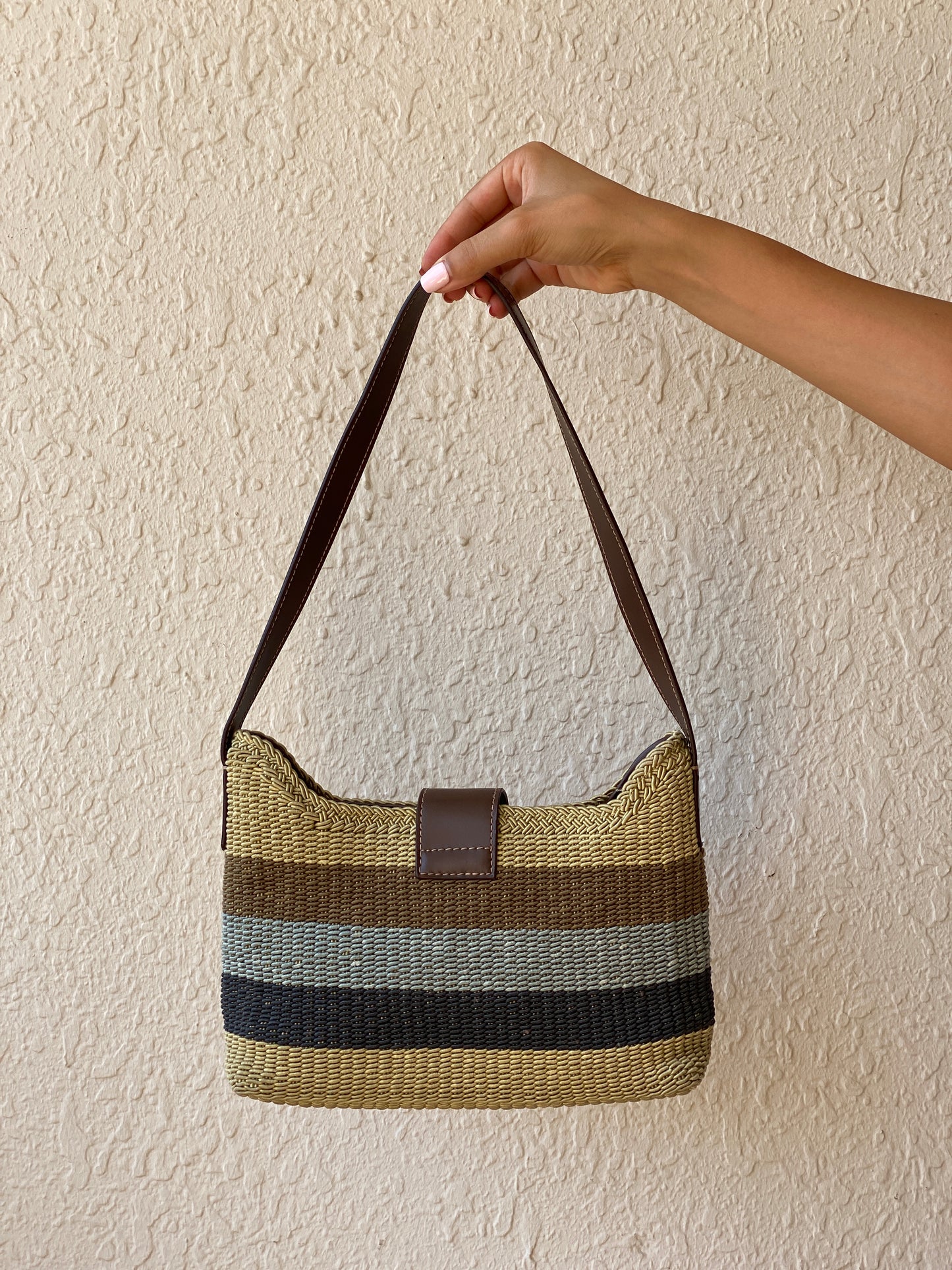 Vintage Y2K Liz Claiborne Neutral Striped Woven Shoulder Bag