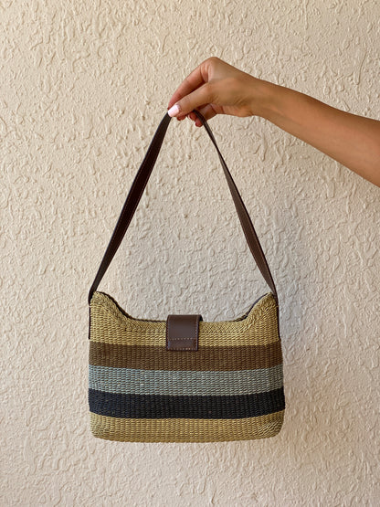 Vintage Y2K Liz Claiborne Neutral Striped Woven Shoulder Bag