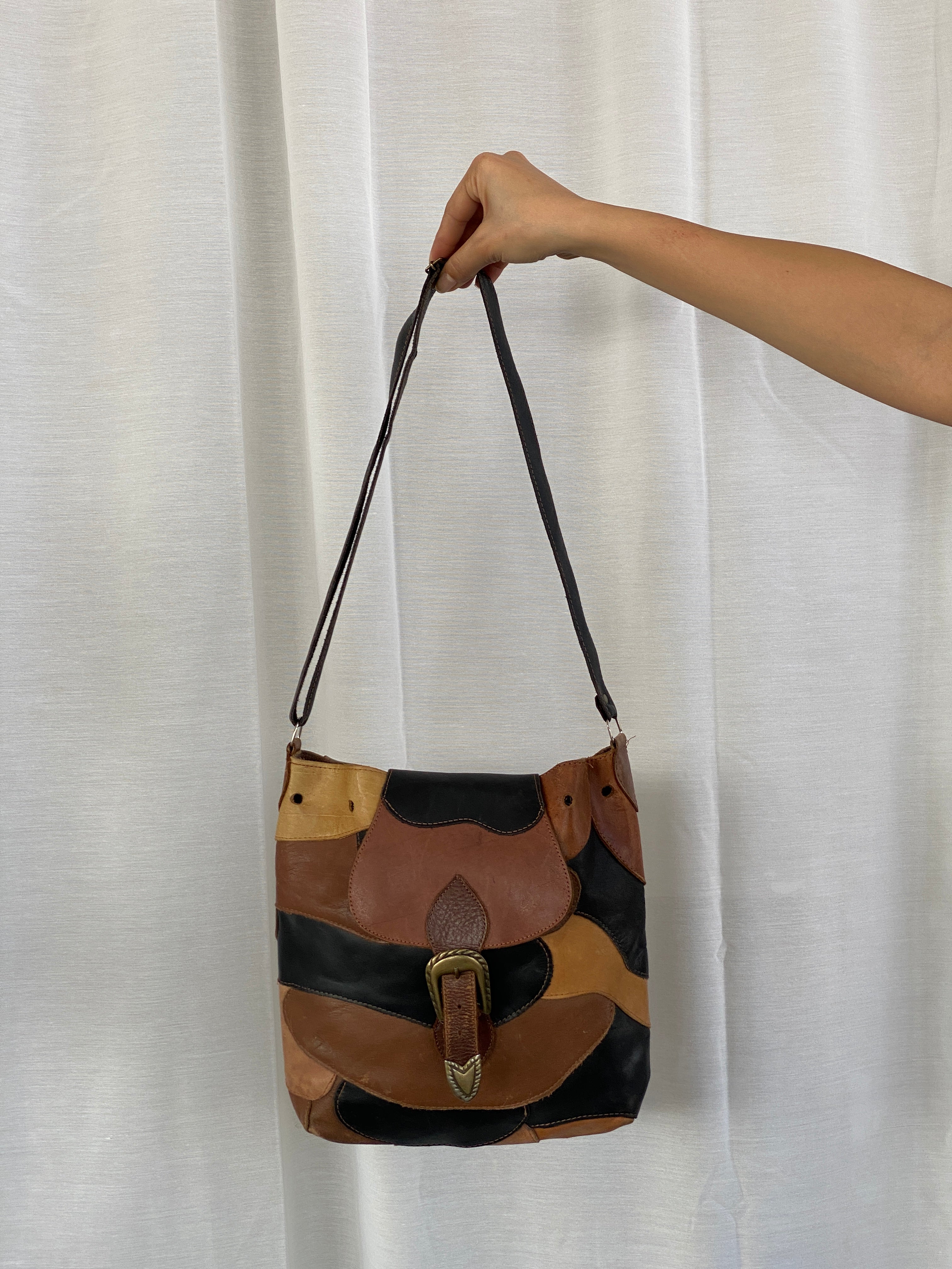 Vintage Patchwork Leather Western Saddle Crossbody Bag