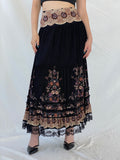 Vintage MOJJIL Black Boho Print Gypsy Maxi Skirt - M