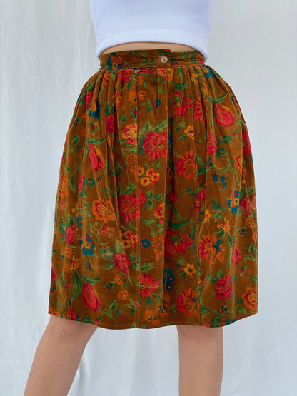 Rare Vintage 80s Kenzo Paris Midi Floral Corduroy Skirt - Balagan Vintage Midi Skirt 80s, floral, floral skirt, Juana, kenzo, NEW IN, rare find, rare vintage, women top