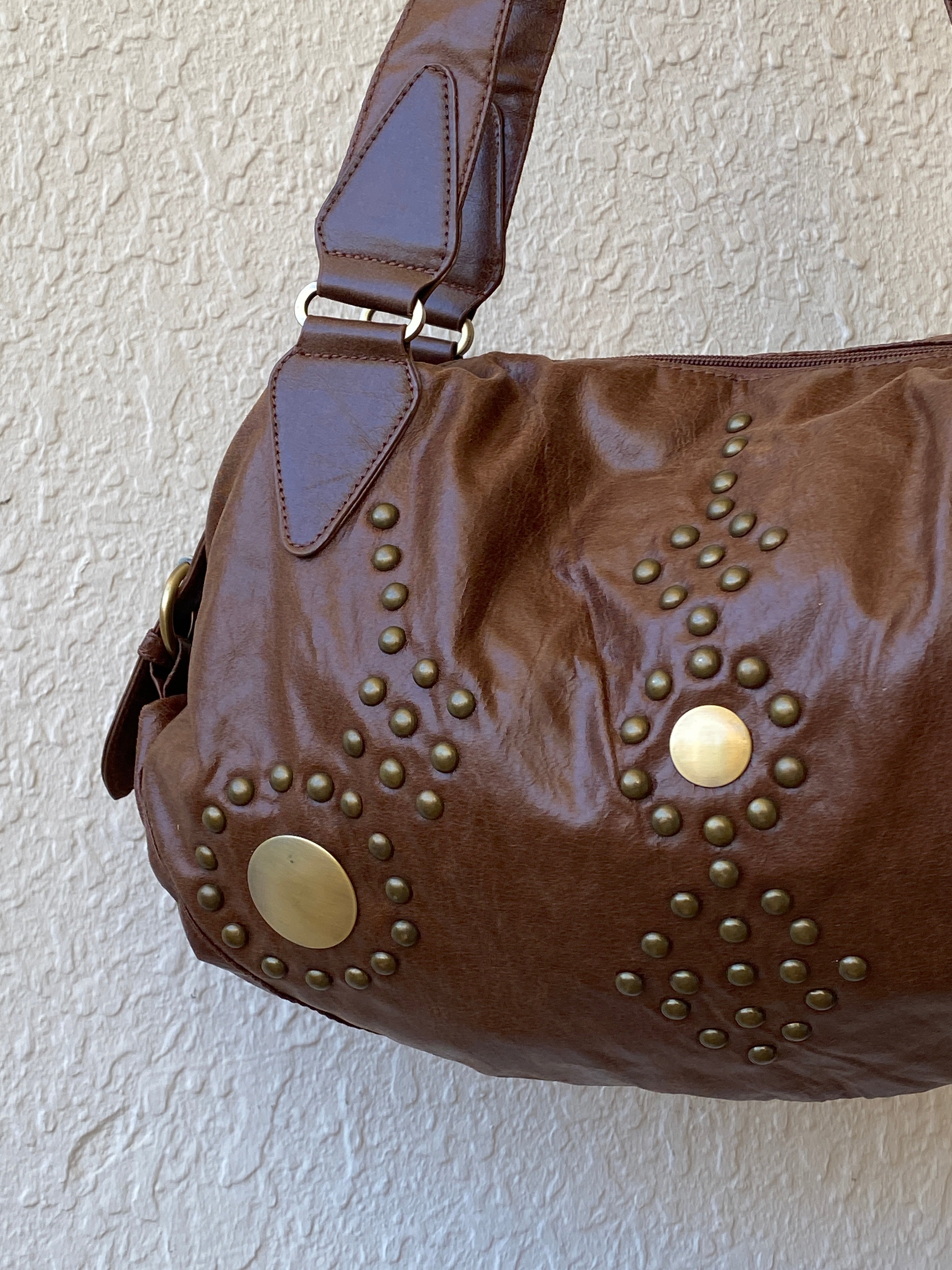 Stunning MARC PICARD Brown Purse Western Bronze Studded Shoulder Bag