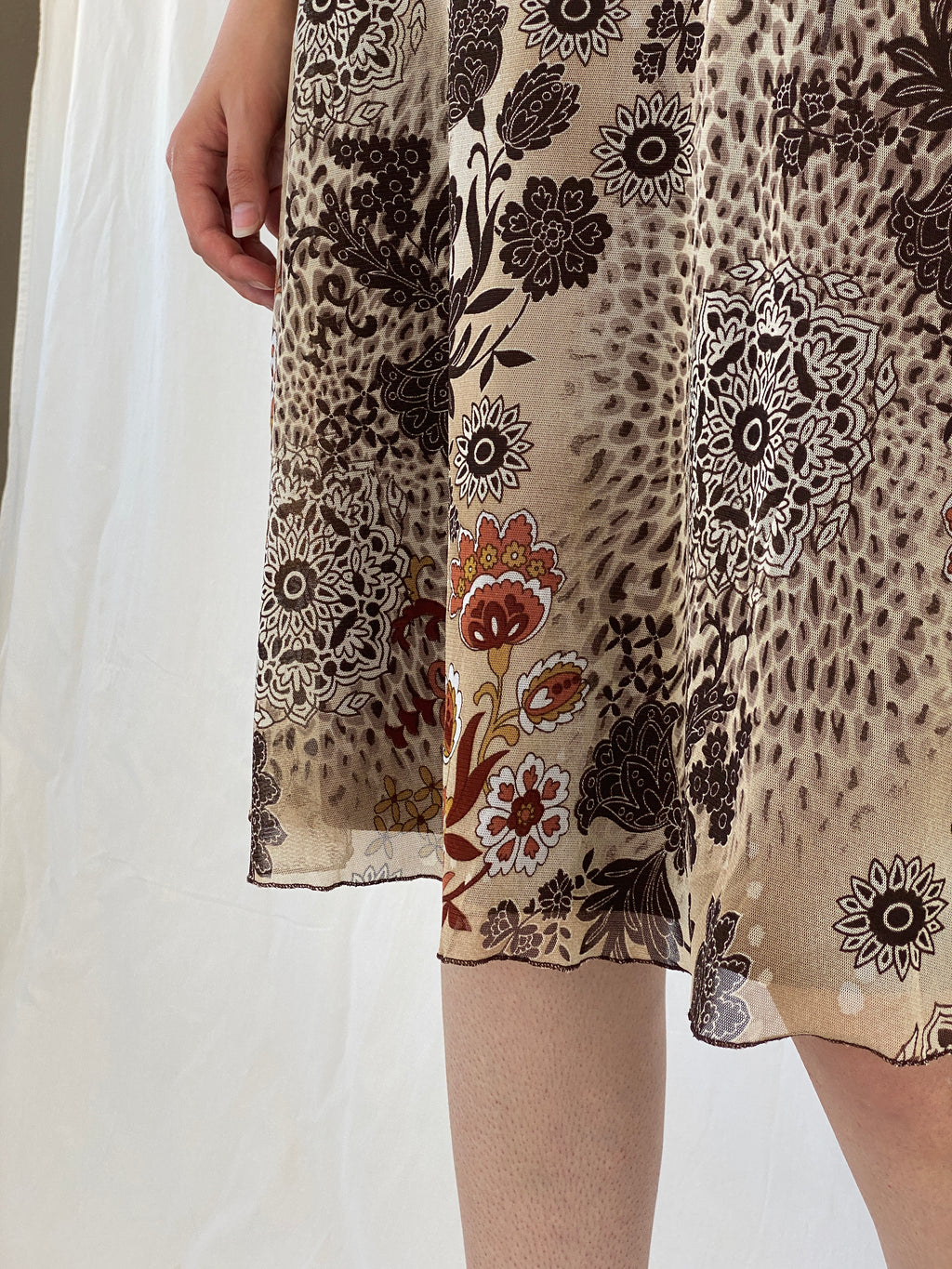 Vintage Xanaka Brown Floral Boho Paisley Print Midi Skirt - M