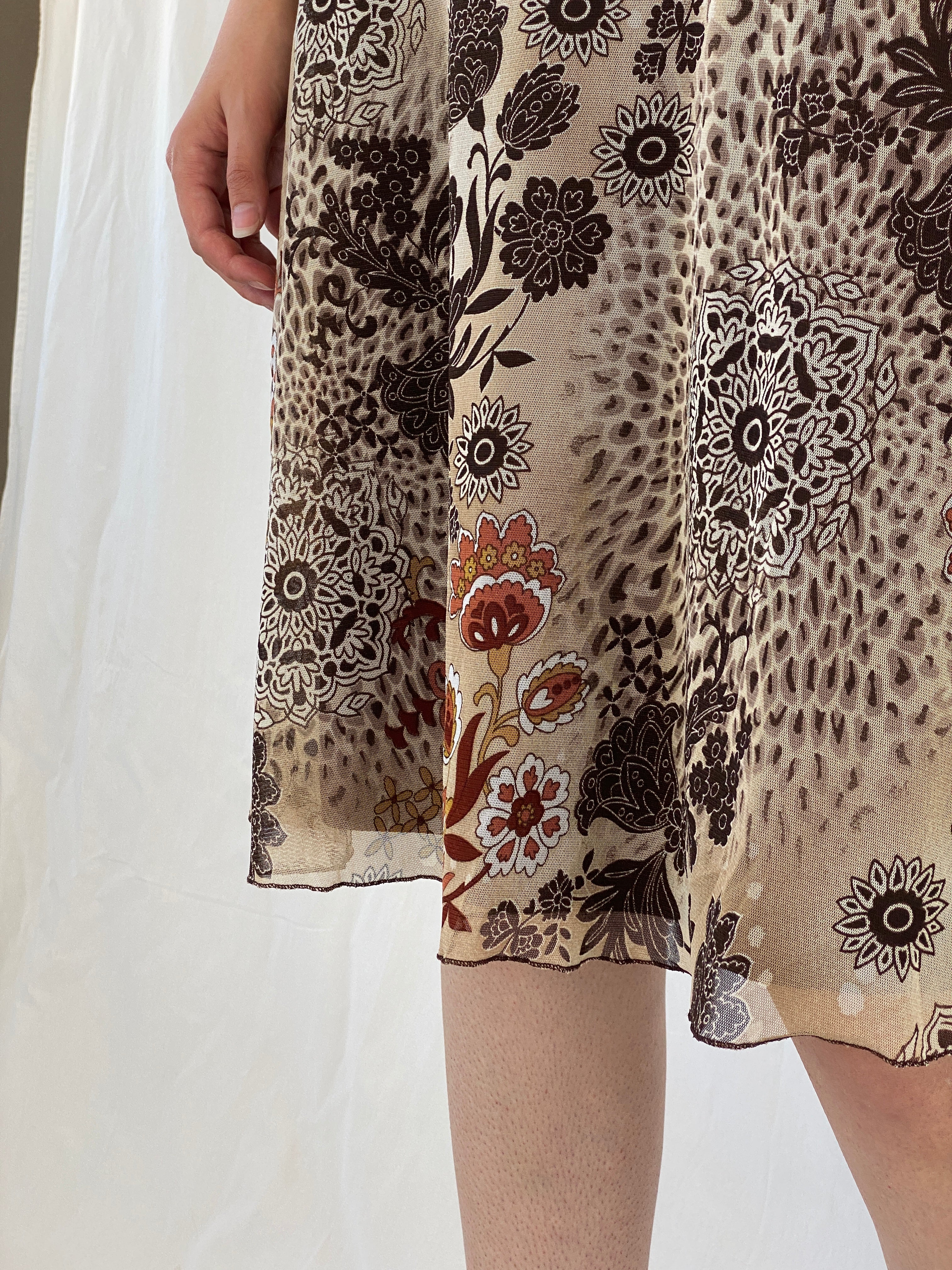 Vintage Xanaka Brown Floral Boho Paisley Print Midi Skirt - M