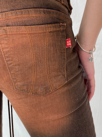 Vintage FlyGirl Brown Distressed Low Rise Biker Pants with Suede Belt - 34EUR