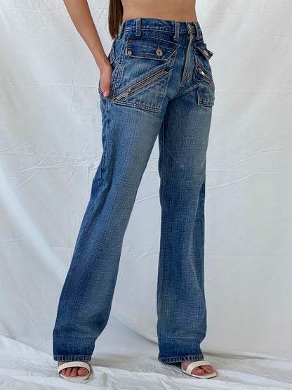 Rare Vintage Jeanne D’Art Biker Style Washed Heavy Jeans