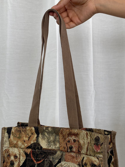 Vintage Tote Shoulder Bag Dogs Tapestry Print