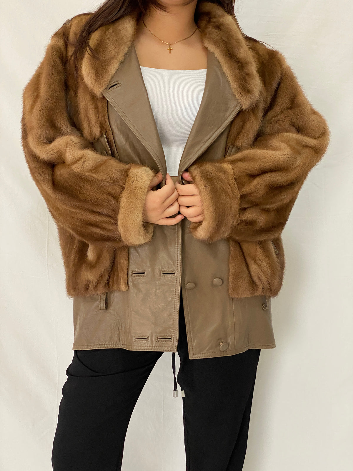 Vintage GTH Stoll Hannover Two-Tone Leather & Mink Fur Bomber Jacket - XL Vintage GTH Stoll Hannover Two-Tone Leather & Mink Fur Bomber Jacket - XL