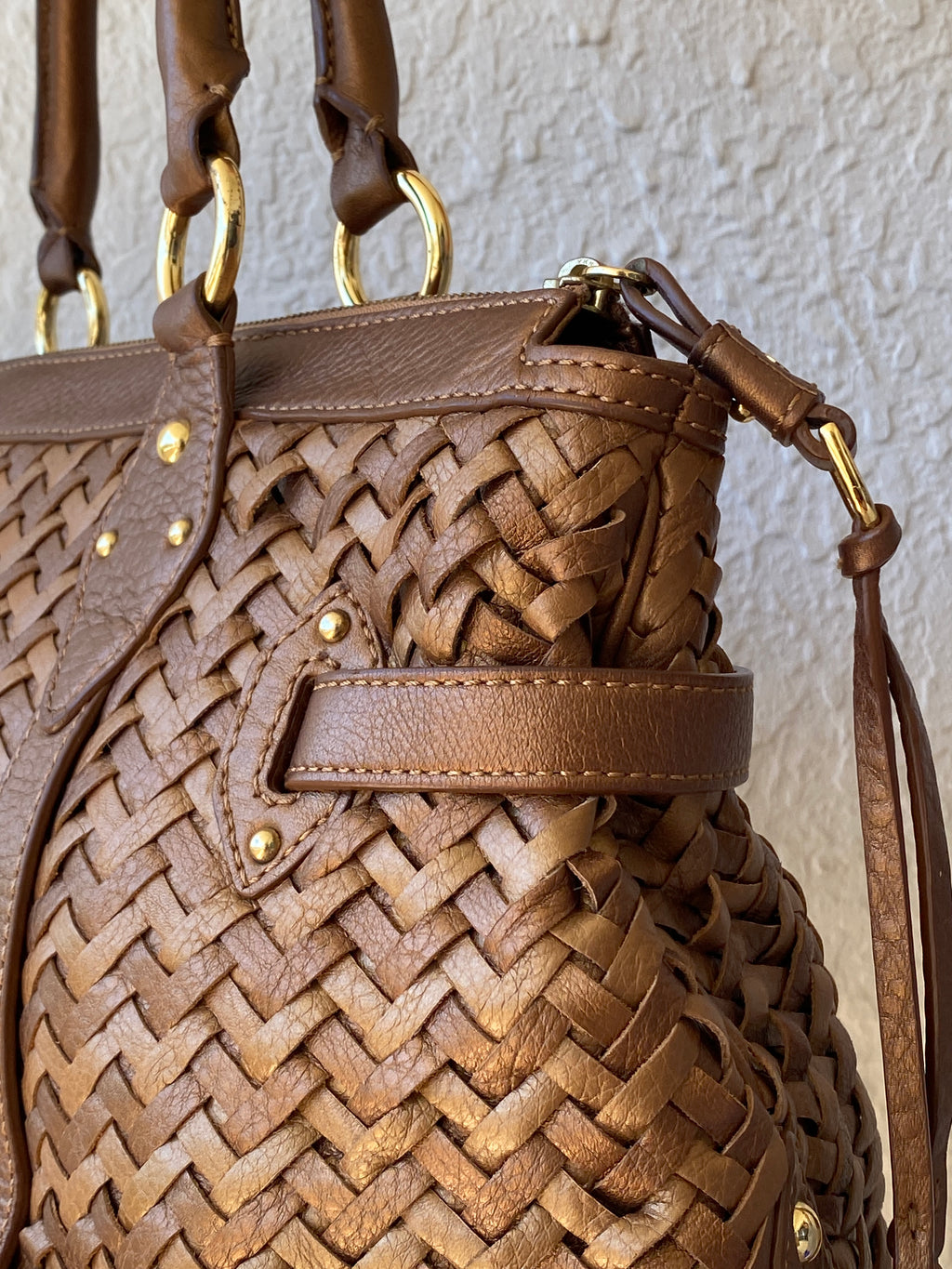 Beautiful Cole Haan Village Weave H06 Purse Woven Leather Bronze Handbag