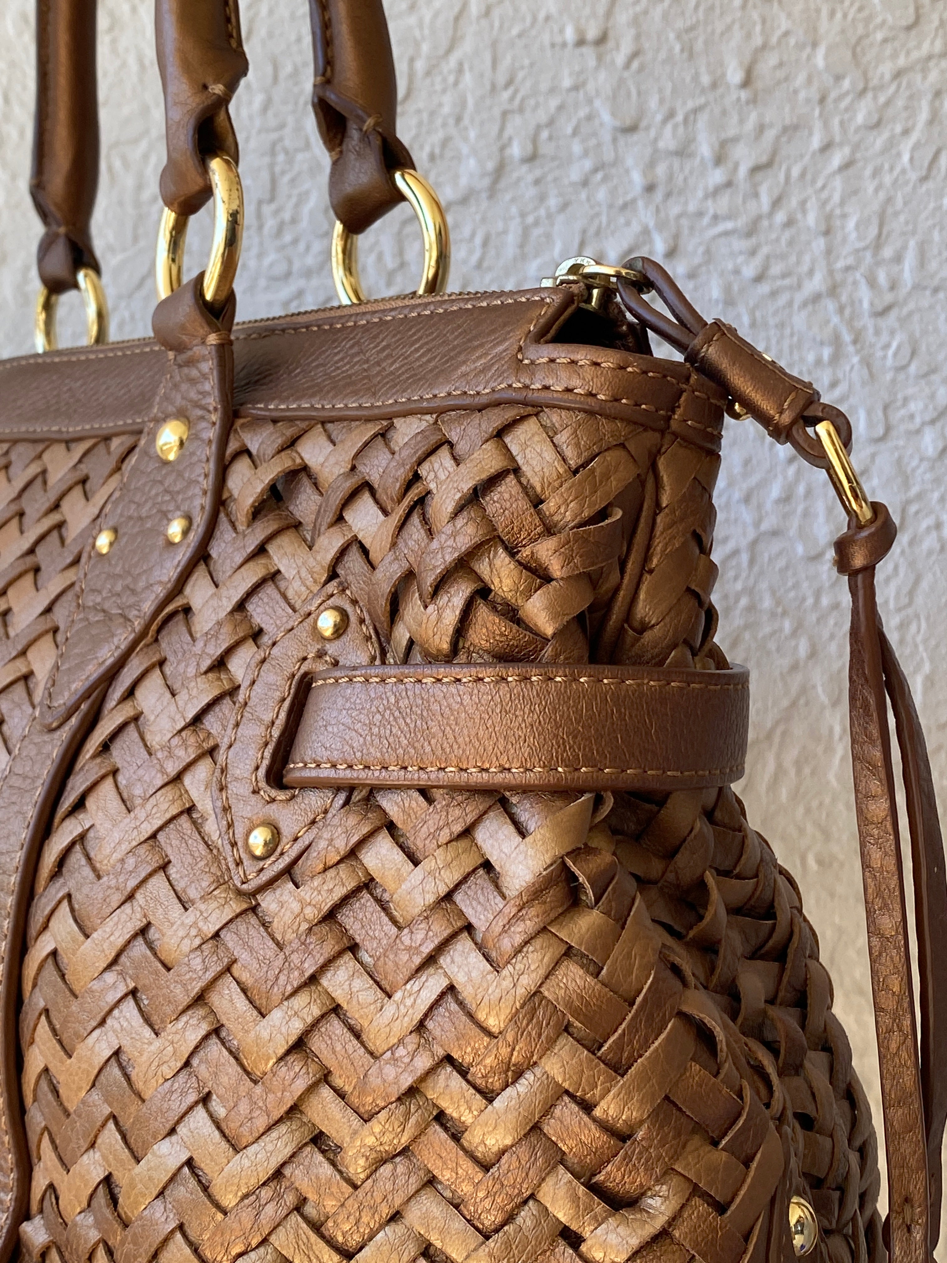 Beautiful Cole Haan Village Weave H06 Purse Woven Leather Bronze Handbag