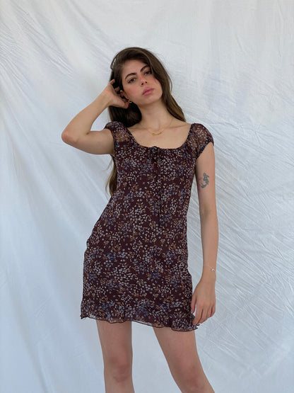 Vintage City Triangles Floral Brown Mini Dress - S
