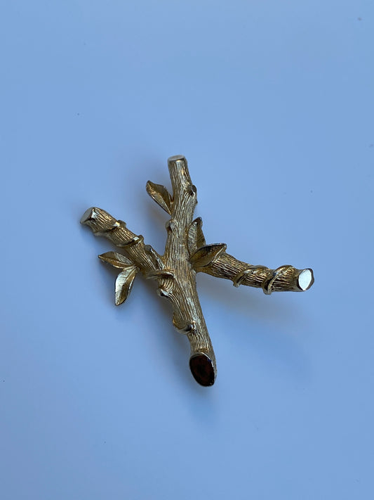 Vintage Sarah Coventry Gold Tone Bamboo Branch Brooch Nature Inspired Textured Pin