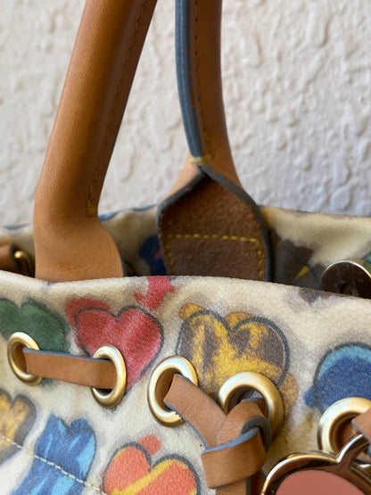 Vintage Dooney & Bourke Crayon Hearts Leather Tassel Satchel