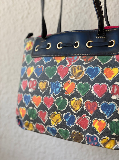 Vintage 90s Dooney & Bourke Multi Colored Heart Shaped Shoulder Bag