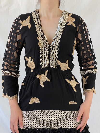 Statement Laurie & Joe Black Boho Core Embellished Indie Short Dress - M