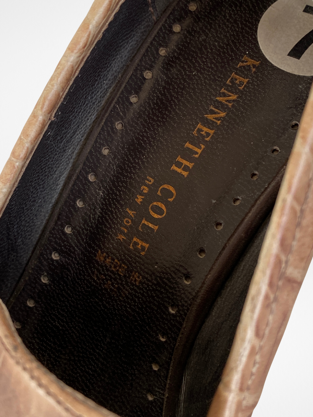 Vintage Kenneth Cole Made in Italy Genuine Leather Croc-Embossed Brown Heeled Loafers - Size 37.5EU