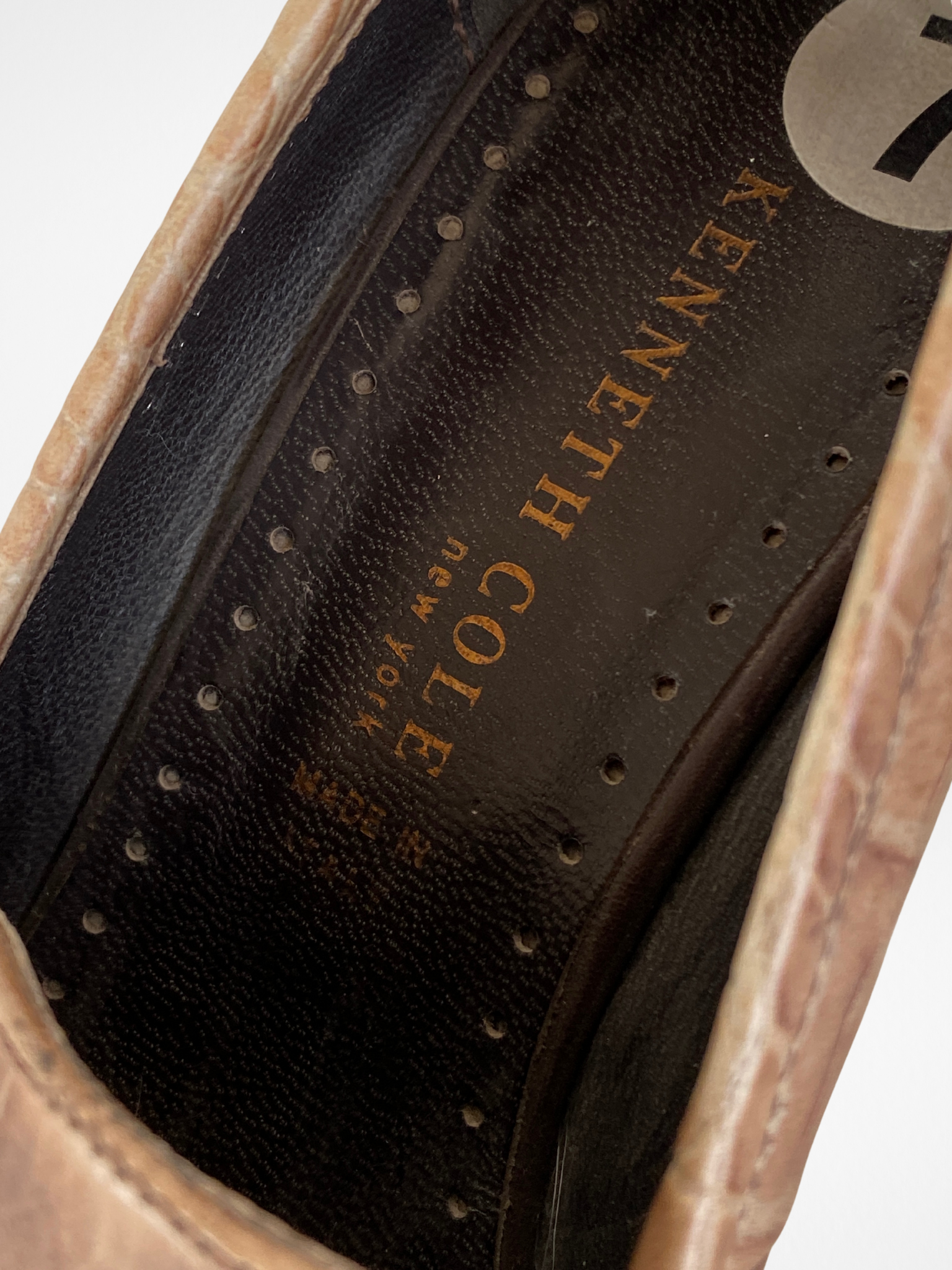 Vintage Kenneth Cole Made in Italy Genuine Leather Croc-Embossed Brown Heeled Loafers - Size 37.5EU