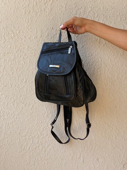 Vintage 90s Bercy Black Genuine Leather Patchwork Multi-Pocket Backpack