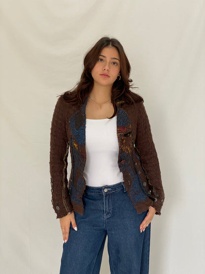 Vintage Soggo Brown Boho Knit Button-Up Cardigan Jacket – M