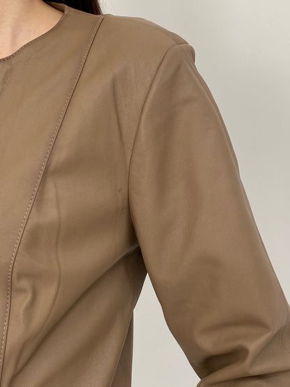 Vintage Y2K Gian Mori Classic Taupe Genuine Leather Zip-Up Jacket - L