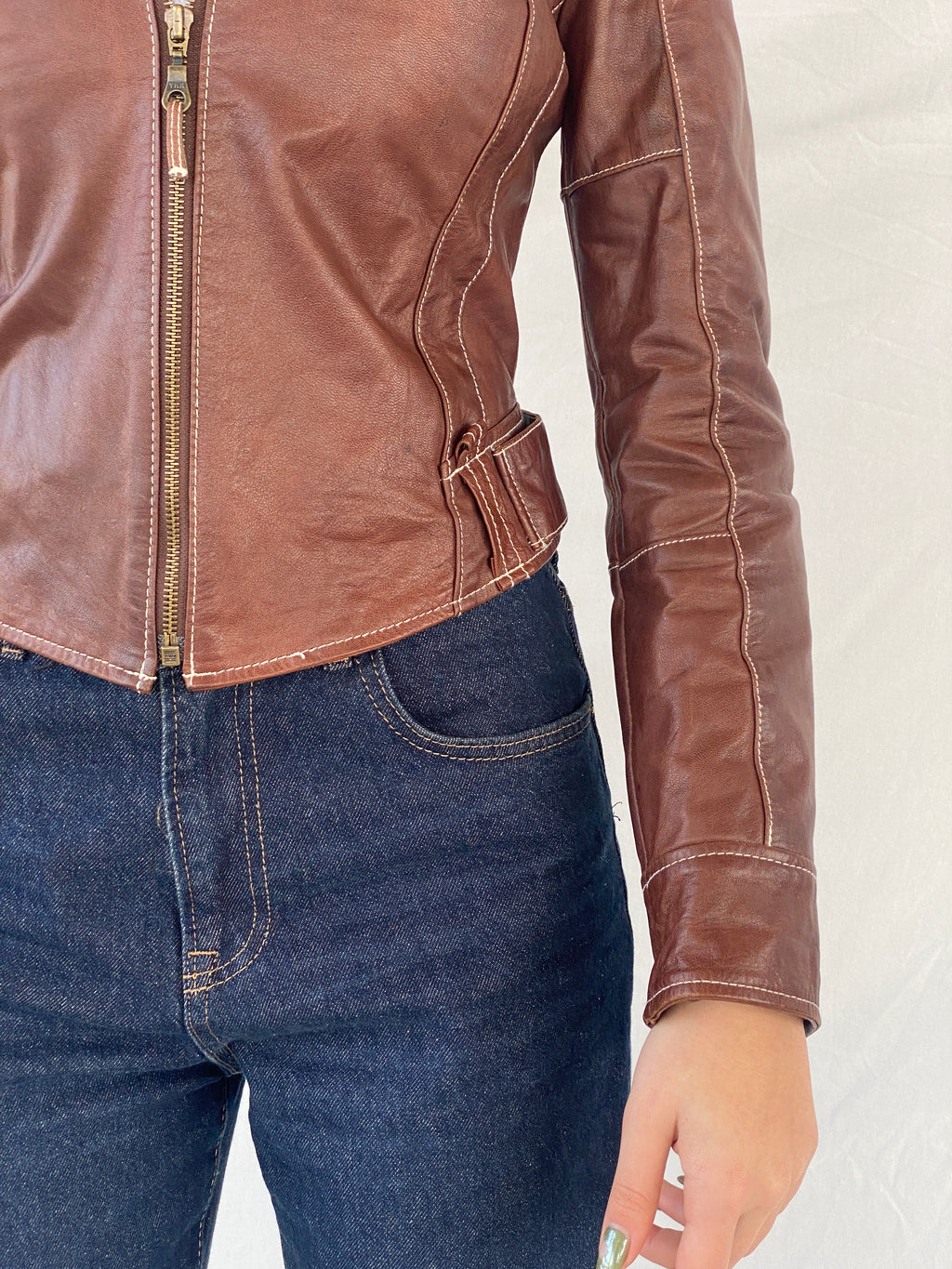 Vintage 90s Hypnotic Brown Genuine Leather Biker Jacket - XS