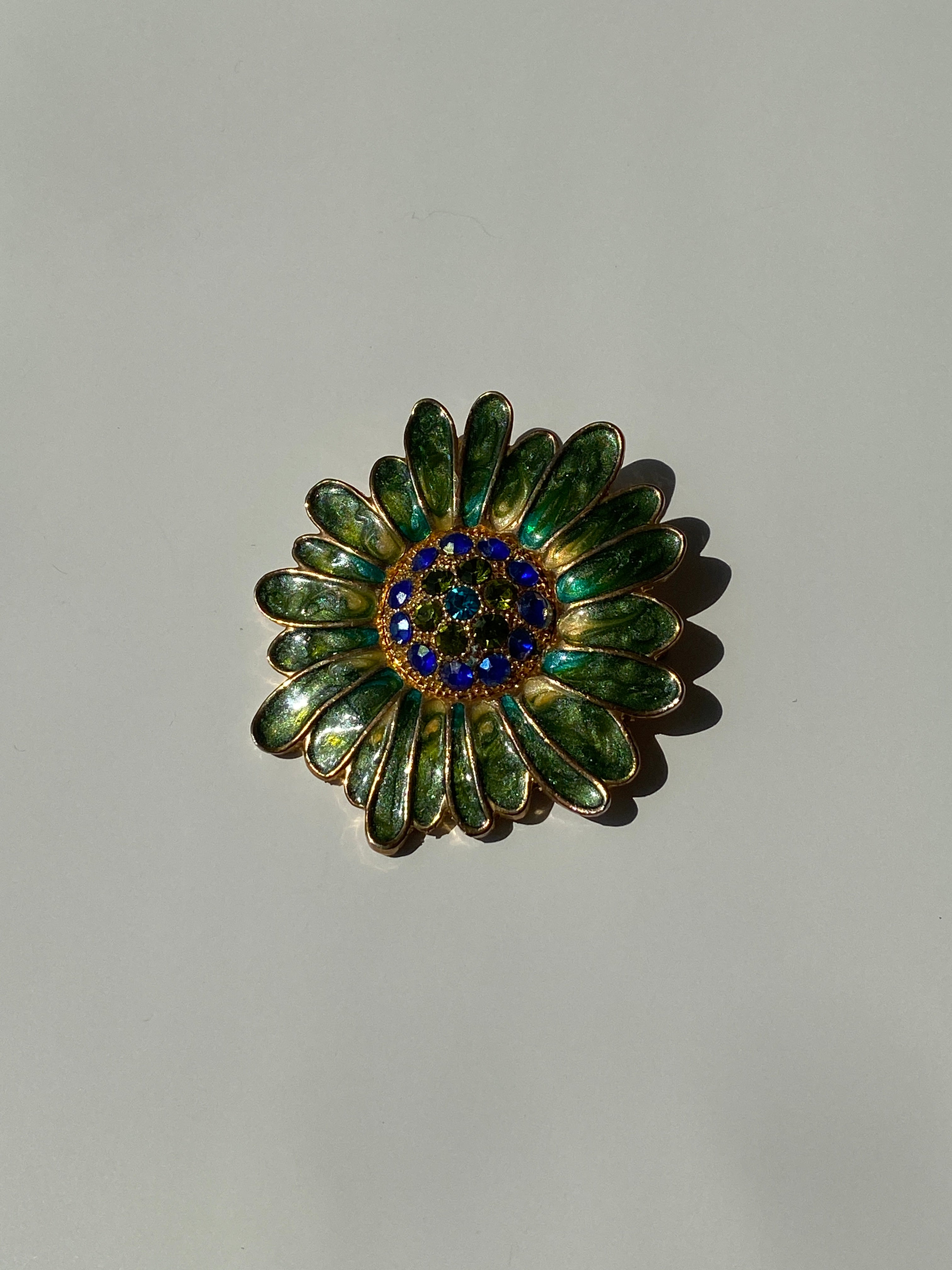 Vintage Monet Green Floral Enamel And Rhinestone Pin Brooch