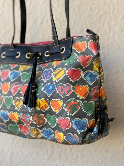 Vintage 90s Dooney & Bourke Multi Colored Heart Shaped Shoulder Bag