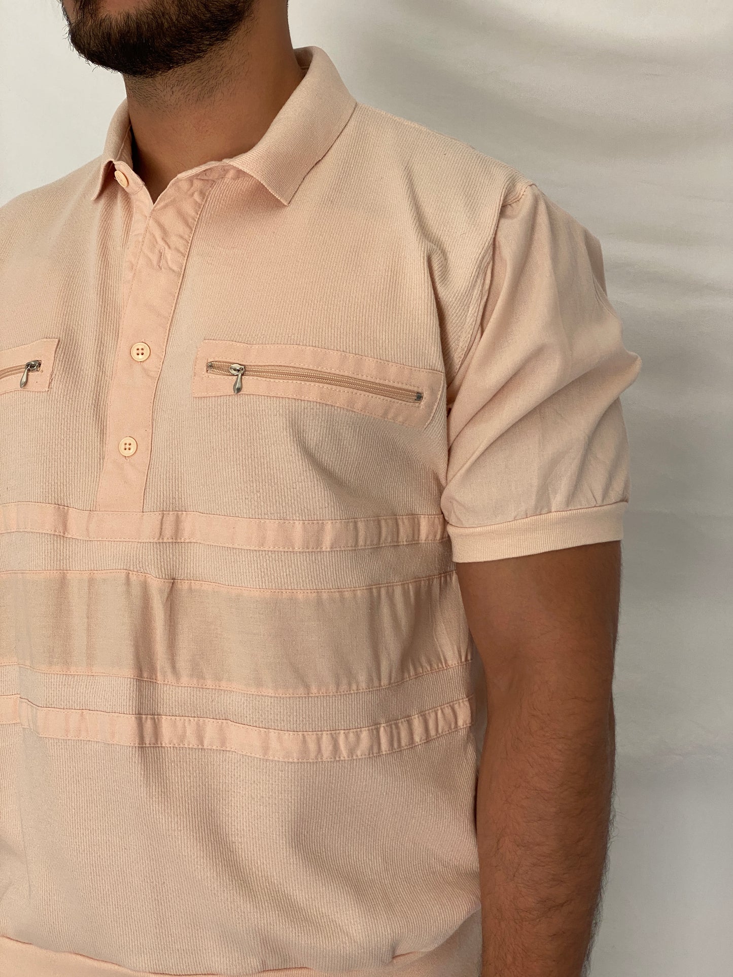 Vintage Dino di Milano Peach Knit Polo Pullover Zip Pocket Shirt – 2XL